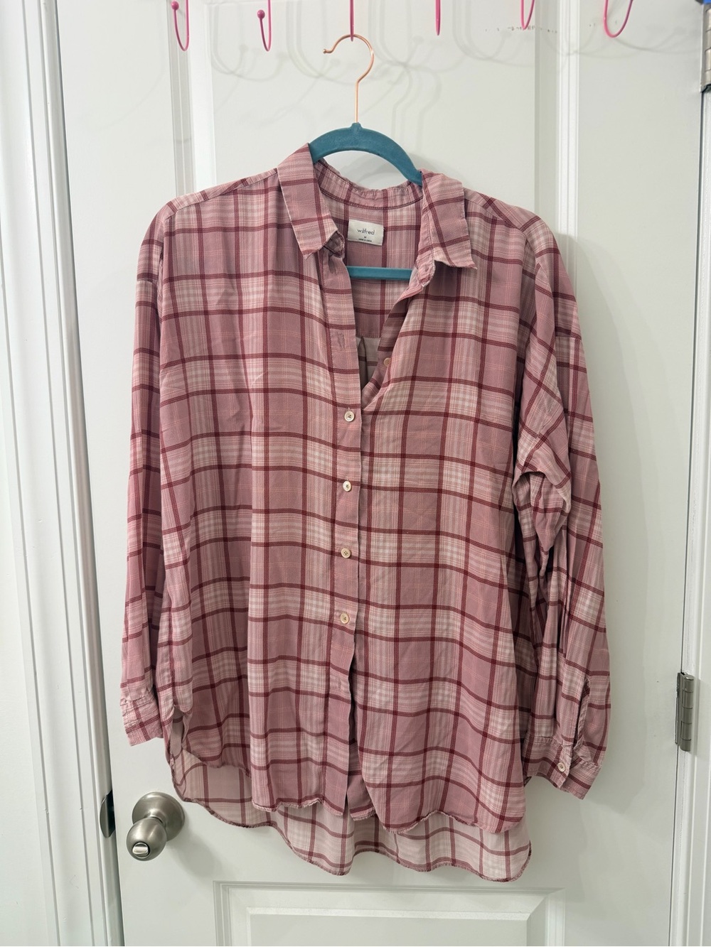 Wilfred Pink Plaid Button Front Blouse Size M